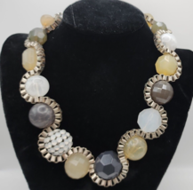 Silver Tone Extra Large Gray Brown &amp; White Tone Beaded Statement Necklac... - £15.19 GBP