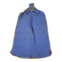 SOLID CROCHET Hand Knit Blue Hanging Hand Towel With Button Rainbow Edge... - £14.79 GBP