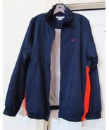 NIKE Golf Jacket Coat Windbreaker Flannel Lined Zipper Blue w Red Men&#39;s L - £26.70 GBP