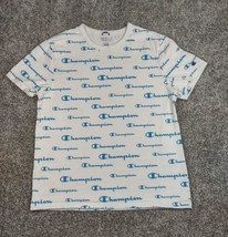 Champion Heritage Shirt Adult L Blue Script All-Over Print Spell Out Ath... - £9.01 GBP