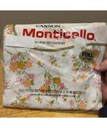 Vintage Cannon Monticello Orange FULL Fitted Pink FLOWER CLUSTERS No-Iron - $450.21 MXN