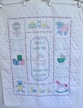 Vintage Cross Stitch Embroidered Baby Crib Quilt Now I Lay Me Down to Sleep - £27.53 GBP