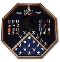 Octagon Shape Flag Display Case Military Medals Badges Wood Shadow Box - £557.01 GBP