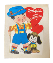 Vintage Die Cut Valentine Card 1950s Yodeler Puppy Unused 986A - £5.37 GBP