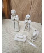 Nativity Set 4pc Joseph, Mary, Baby Jesus, Donkey Hand Carved White  - $21.00
