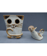 Handcrafted Studio Art Pottery Stoneware Cat &amp; Mouse Sculpture Figures - £28.22 GBP