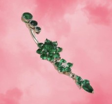 Green Flower Crystal Belly Bar / Belly Ring - Body Piercing Jewellery - - £12.36 GBP