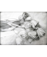 Dibujo de tulipanes en blanco y negro .Tutipanes dibujo. Cuadro de tulip... - $4,352.57 MXN