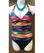 Ralph Lauren Wm. Size 14 Halter Ruched One Pc Swim Suit Abstract Striped... - $23.30 CAD