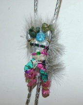 Handcrafted Dancing Kachina Bolo Tie Fur Beaded Vtg 90s - £15.08 GBP
