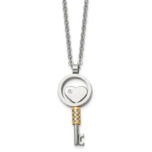 Chisel Stainless Steel Polished Yellow IP-plated with CZ Heart Key Pendant on a - $41.94