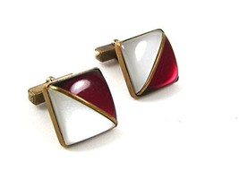 1950&#39;s - 1960&#39;s Red &amp; White Triangle Cufflinks 31717 - £15.13 GBP