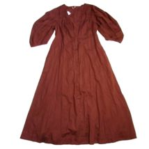 NWT Free People Lydia Midi in Cocoa Brown Deep V-neck Cotton Shirt Dress L - £63.88 GBP