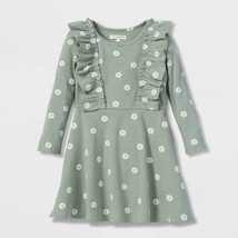 Grayson Collective Toddler Girls&#39; Daisy Ribbed Ruffle Long Sleeve Dress - Sage - £10.12 GBP