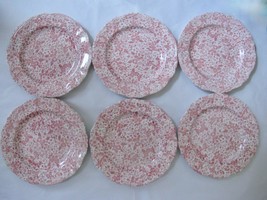Vintage Open Home Chintz Stoneware 6 Dinner Plates Dusty Rose Pink w Crazing - £51.94 GBP