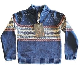 RORIE WHELAN ~ Size 4 ~ 1/4 Zip ~ Turtleneck Sweater ~ Cotton ~ BLUE Fair Isle - £22.42 GBP