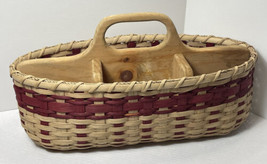 Large Well Made 17” By 9” By 9” Picnic Partitioned Basket Vintage? Wood Bottom - £29.57 GBP