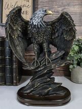 American Patriotic Large Bald Eagle Perched On Rocky Cliff Resin Figurin... - $34.99