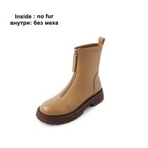 Women Genuine Leather Martins Boots Front Zipper Chunky Medium Heels Platforms S - £97.98 GBP