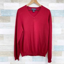Brooks Brothers Stretch Merino Wool Sweater Red V Neck Lightweight Mens Large - £31.28 GBP
