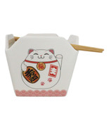Maneki Neko Lucky Cat Asian Takeout To Go Box Serving Bowl With Chopstic... - $25.97 CAD