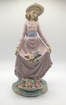 Lladro “Flowers In The Basket&quot; Pink Dress Girl W/Basket Vintage 1978 Pre Owned - £162.89 GBP