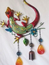 WIND CHIME-Whimsical Hand Painted Lizard Red chime-Metal and Glass Construction - £14.47 GBP