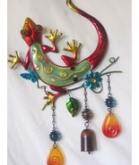 WIND CHIME-Whimsical Hand Painted Lizard Red chime-Metal and Glass Const... - £14.15 GBP