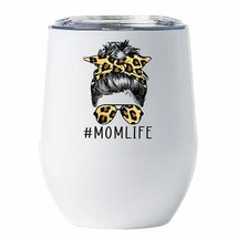 Mom Life Tumbler 12oz Messy Bun Hair Awesome Women With Leopard Bandana Cup Gift - £17.97 GBP