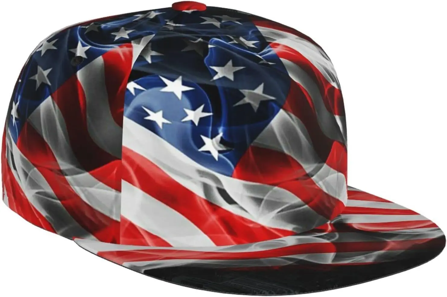 American Flag Patriotic USA Pattern Flat Bill Hat, Unisex Snapback Baseball Cap - £15.04 GBP