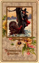 Embossed Postcard Thanksgiving Greeting-TURKEY &amp; Pilgrim -JJ Marks ~1913 Bkc - £3.15 GBP