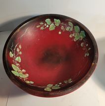 Wood Fruit Bowl Footed Red with Ivy Design VTG image 2