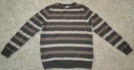 Mens Sweater Sonoma Brown Striped Crewneck Long Sleeve Cotton NEW $45-sz L - $21.78