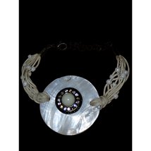 1950s Mother of Pearl and Rhinestone Mid-Century Bracelet - £41.94 GBP