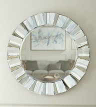 38&quot; Round Wall Mirror Horchow Modern Glass Convex Beveled XL Vanity $550 - $475.79