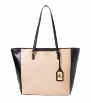 New Ralph Lauren Camel Black Leather Top Zip Large Bag Tote - £160.84 GBP