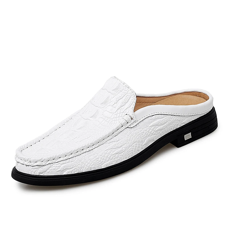 Summer Classic Half Shoes men Genuine Leather Crocodile pattern man Half Slipper - £53.78 GBP