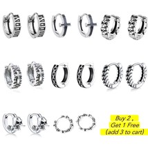 Gothic Punk Small Round Huggie Hoop Earrings Surgical Steel For Men Unisex 2Pcs - £8.25 GBP+