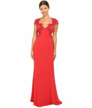 Marchesa Notte Red Crepe Flare Embellished Lace Illusion Dress SZ 10 NWT... - $595.00