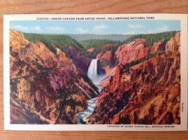 Vtg Linen CT Art Colortone Curteich Grand Canyon Artist Point Yellowston... - £31.37 GBP