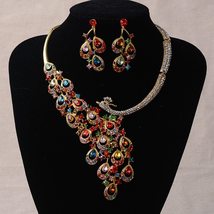 Gold Silver Color Rhinestone Peacock Bridal Jewelry Sets Crystal Statement Neckl - £26.52 GBP