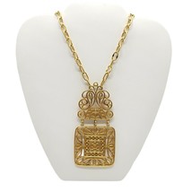 Mid Century Crown Trifari Large Openwork Medallion Gold Tone Pendant Nec... - £56.83 GBP