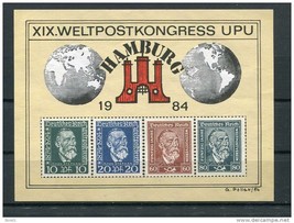 Germany  1984 Special  Sheet  Imperf   XIX World Congress UPU  Hamburg RARE Dr.H - $148.50