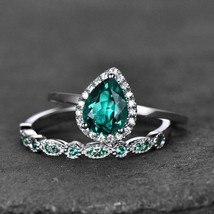 1.20Ct Brilliant Pear Cut Emerald Engagement Bridal Ring Set 14k White Gold Over - £72.26 GBP