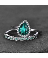 1.20Ct Brilliant Pear Cut Emerald Engagement Bridal Ring Set 14k White G... - $124.41 CAD