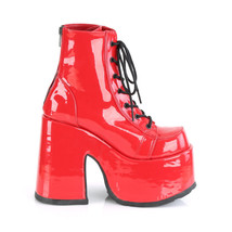 DEMONIA CAMEL-203 Goth Punk Gogo 5&quot; Chunky Heel Platform Red Lace Up Ankle Boots - £83.54 GBP