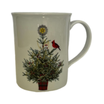 Fringe Christmas Tree Coffee Mug Single Round White Red Bird Star - £7.46 GBP