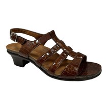 SAS Allegro Sandals Cognac Patent Leather Croc Strappy Block Heel 9.5 M  Lk Nw! - £34.99 GBP