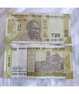 India 2020 20 Rupees Banknote - No Inset Ltr - Auth Sec Thread CIRC Tel ... - $4.50