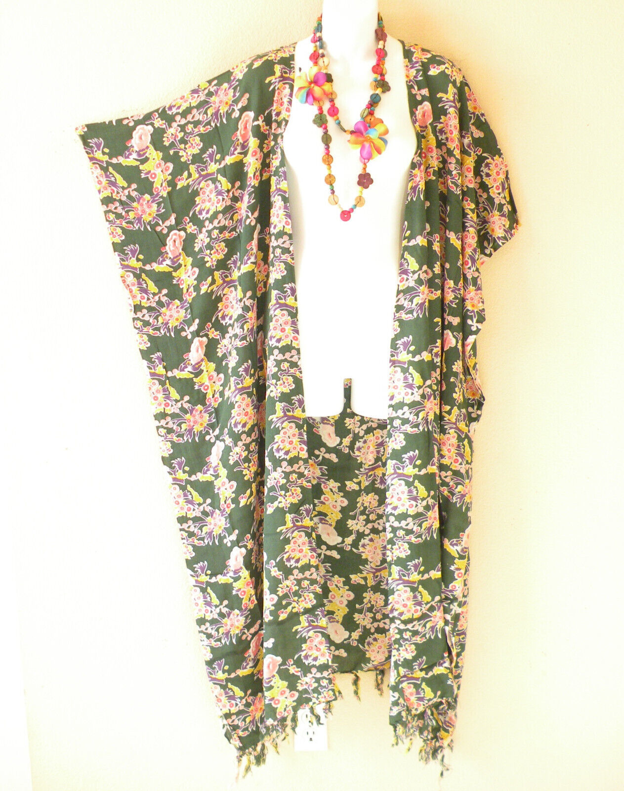 CD505 GreenFloral Women Rayon Batik Plus Size Open Duster Maxi Cardigan ... - $29.90
